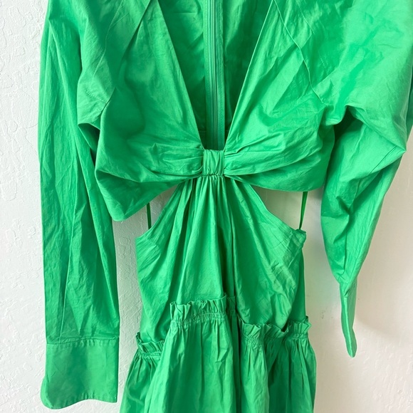 Jason Wu Green Cutout Waist Twist Long Sleeve Mini Tiered Dress XS - Picture 9 of 11